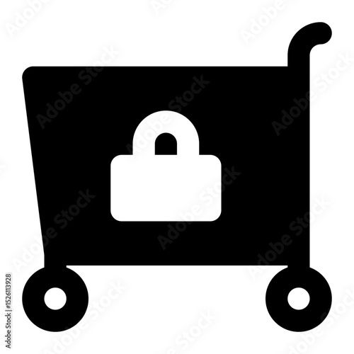 cart shopping locked black glyph icon.