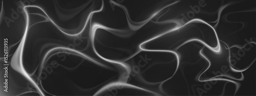 Caustic light patterns on black background - water reflection ripples creating abstract waves, flowing liquid optical effect with bright curved line, underwater illumination texture for graphic design