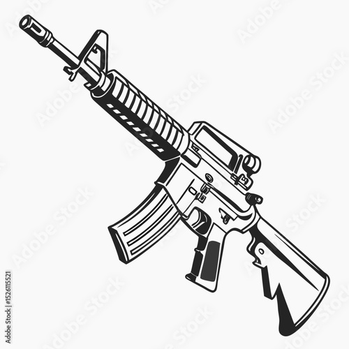 Assault Rifle A Detailed Line Drawing Illustration