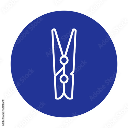 Clothes peg icon within blue circle. Icon symbol illustration