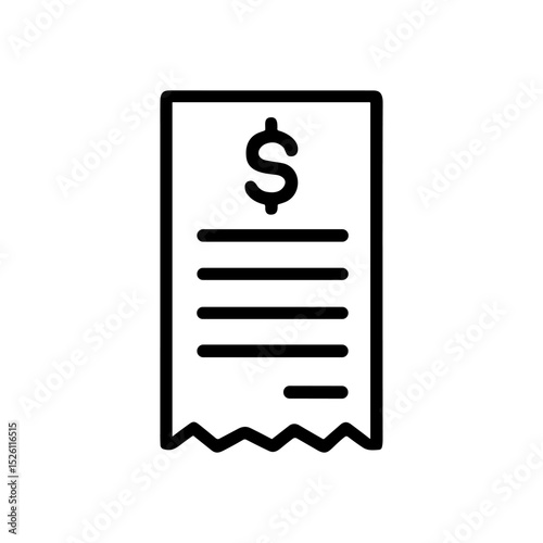 Itemized receipt displays payment information. Icon symbol illustration