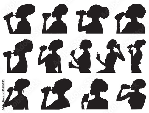 AFRICAN WOMAN DRINKING SILHOUETTE