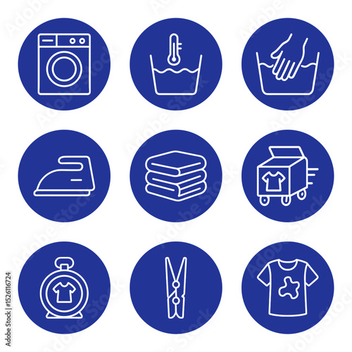 Laundry symbols in circular frames. Icon symbol illustration