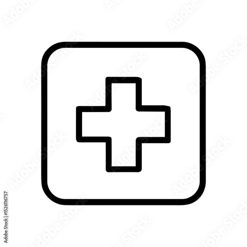 Medical cross within rounded square outline. Icon symbol illustration
