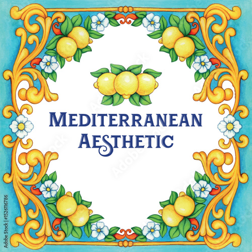 Watercolor hand drawn italian mediterranean tiles