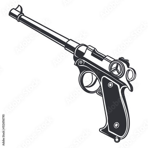 Vintage Handgun Detailed Isometric Illustration of a Classic Pistol