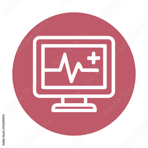 Medical monitor showing lifeline with cross. Icon symbol illustration