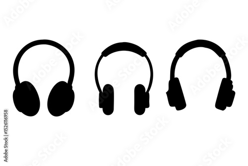 Three Different Types of Headphones Silhouettes for Modern Communication.