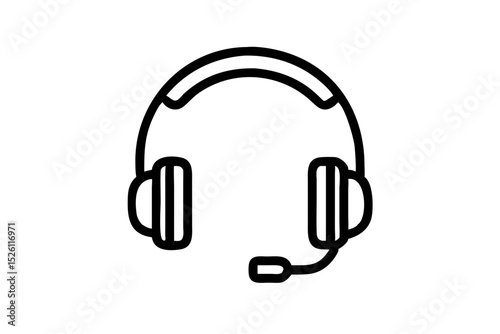 Simple line art illustration of a headset for communication.
