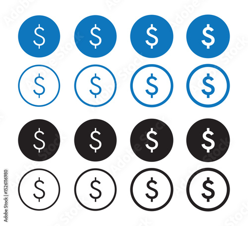 Dollar Money icon set vector. Dollar Money solid and line style.