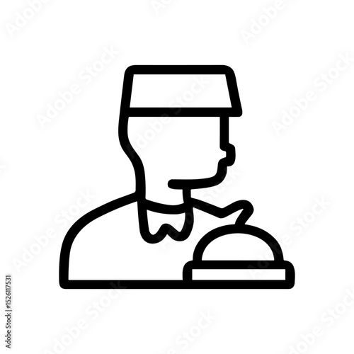 Server presents covered dish service. Icon symbol illustration