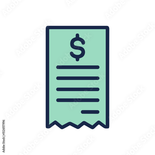 Teal bills dollar sign and list. Icon symbol illustration