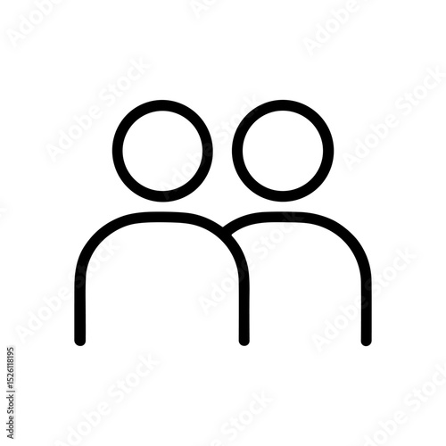 Two outlined individuals stand shoulder to shoulder. Icon symbol illustration