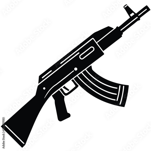 AK-47 Assault Rifle Icon, Symbol, and Weaponry Illustration