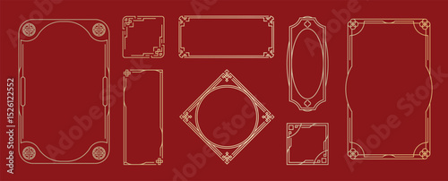 Chinese frame corner ornament vector set. Decorative elements with line, corner, borders, frames, headers. Illustration of elegant design suitable for card, invitation, poster, cover.