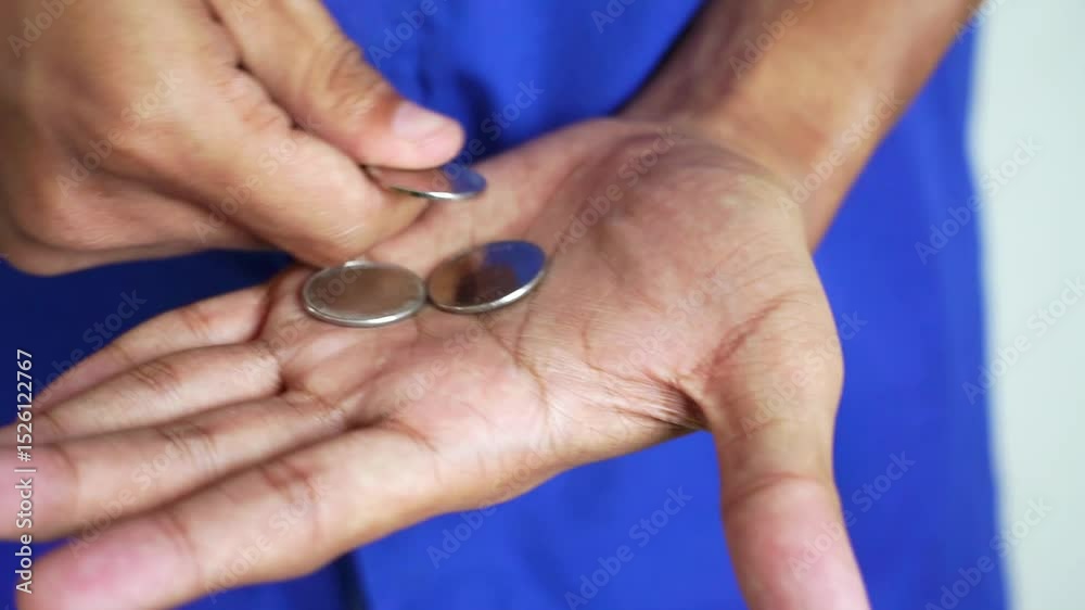 Male hands holding and counting silver coins. Concept of poverty, payment, no money, poverty. Male hands holding and counting silver coins. Concept of poverty, payment, no money, poverty.