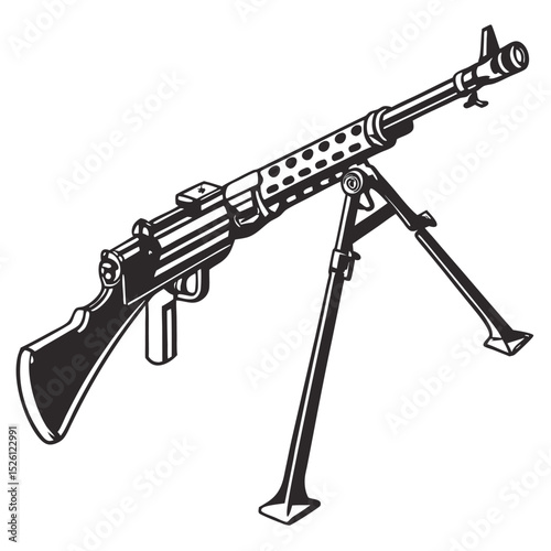 Vintage Machine Gun A Detailed Illustration of Military Weaponry