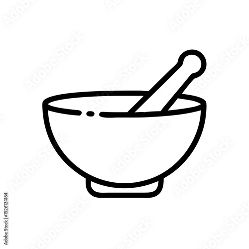 Line drawing of a mortar and pestle in minimalist style  