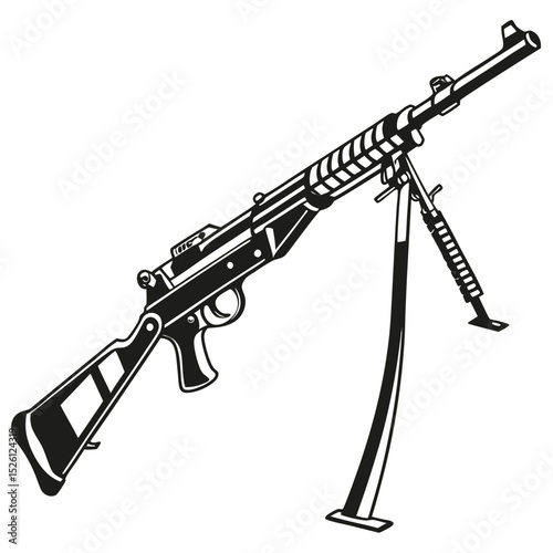 Vintage Machine Gun Illustration Military Weaponry Design