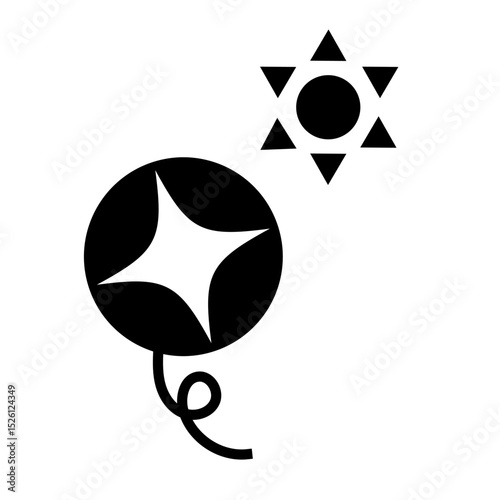 Summer icon with sparkling sun and morning glory flower