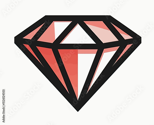 A sleek, modern vector icon of a faceted red diamond, a bold graphic symbol representing luxury, wealth, jewelry, and value for logo or app design.
