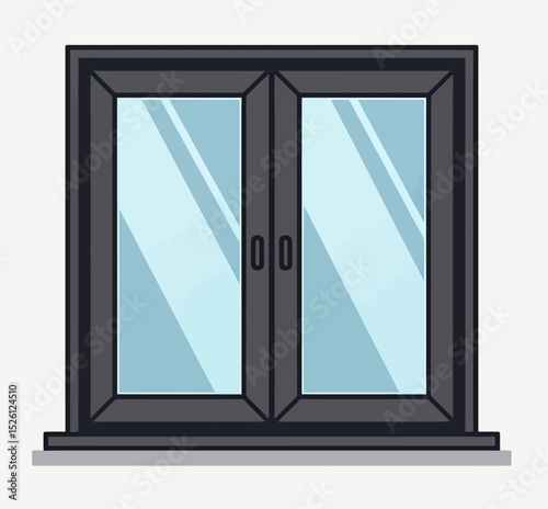 A simple flat icon of a modern double casement window with a dark frame, an ideal vector graphic for architectural, real estate, or home renovation themes.
