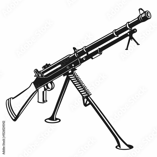 Vintage Machine Gun Military Weaponry Illustration