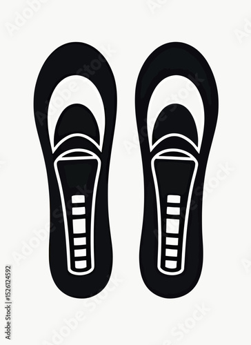 A basic, minimalist black silhouette icon of a pair of snowshoes, a simple vector graphic representing winter sports equipment for logos, signs, or stencils.
