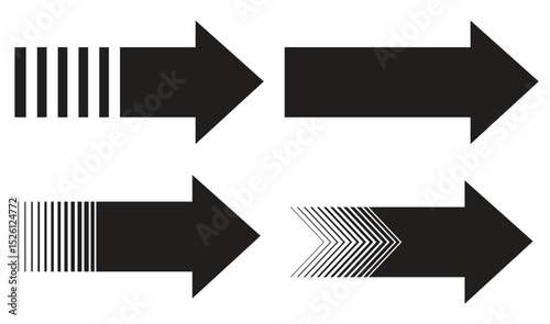 A collection of bold geometric arrow icons with a mix of striped and solid designs, perfect for modern digital navigation and visual direction