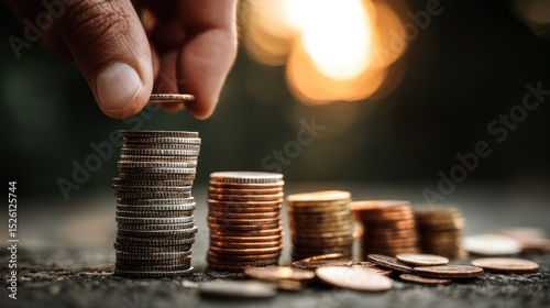 Building Financial Future: A Hand Placing Coin on Stack of Coins