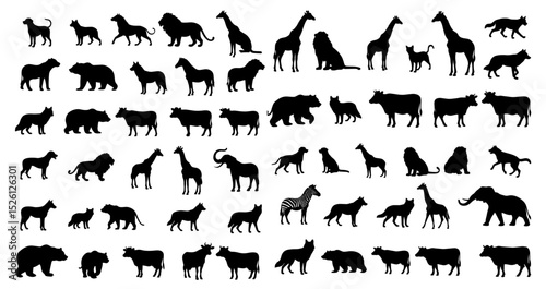 big set silhouette popular animal. vector illustration