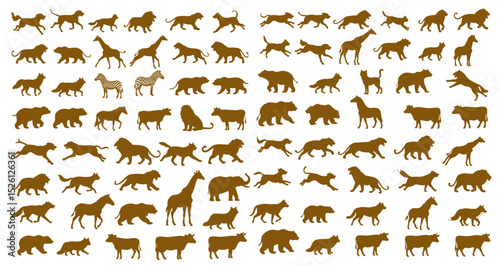 big set silhouette popular animal. vector illustration