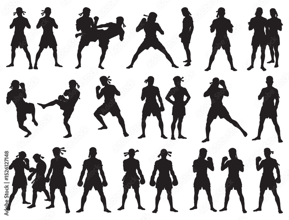 Obraz premium MUAY THAI SILHOUETTE