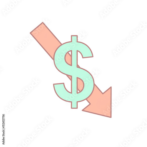 A pastel-colored dollar sign with a downward arrow behind it, symbolizing a decrease in value or financial decline