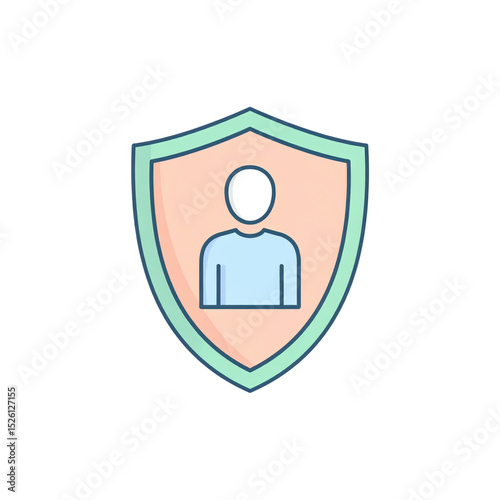 Minimalist icon of a person inside a shield, symbolizing personal protection, security, or privacy with soft pastel colors on a white background