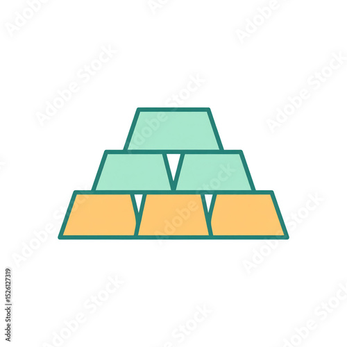 Illustration of a pyramid stack of bars, with three golden bars at the bottom and three teal bars stacked above, symbolizing wealth or precious metals