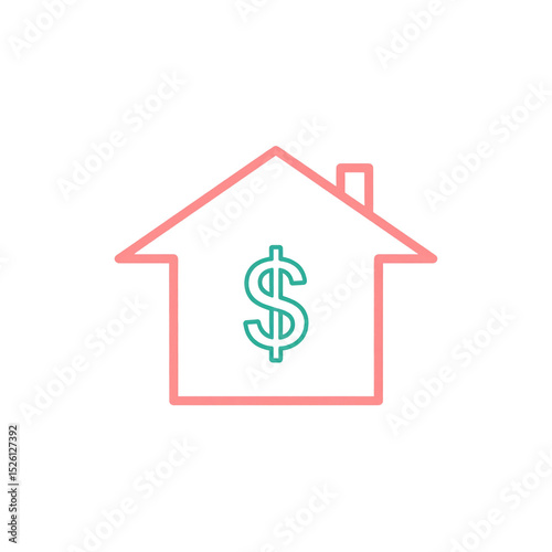 Minimalist icon of a house outline with a dollar sign inside, symbolizing real estate finance, property value, or mortgage concepts on a white background