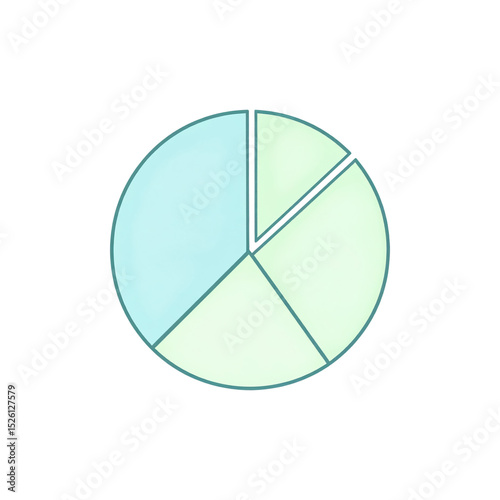 Minimalist pie chart with four segments in pastel blue and green shades, displayed on a white background with clean lines and a modern design