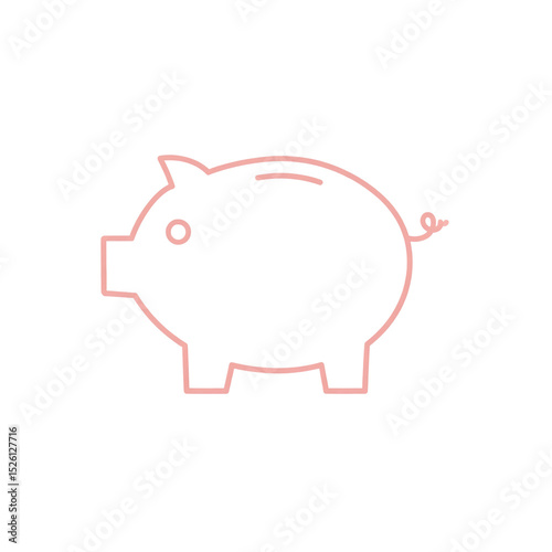 Minimalist pink line drawing of a piggy bank with a coin slot on its back, symbolizing savings and financial security on a white background