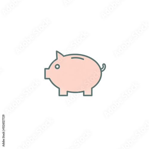 Minimalist pink piggy bank icon with a simple outline on a white background, symbolizing savings, finance, or money management