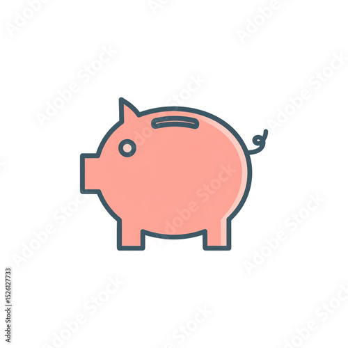 Simple pink piggy bank icon with a coin slot on its back, outlined in dark gray, set against a white background