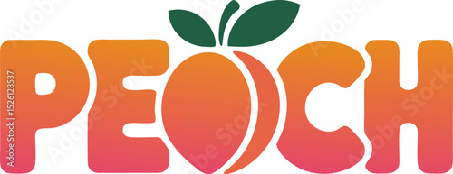 Juicy Peach Typography creative logo mascot silhouette branding, where the word "PEACH" is creatively incorporated into its shape