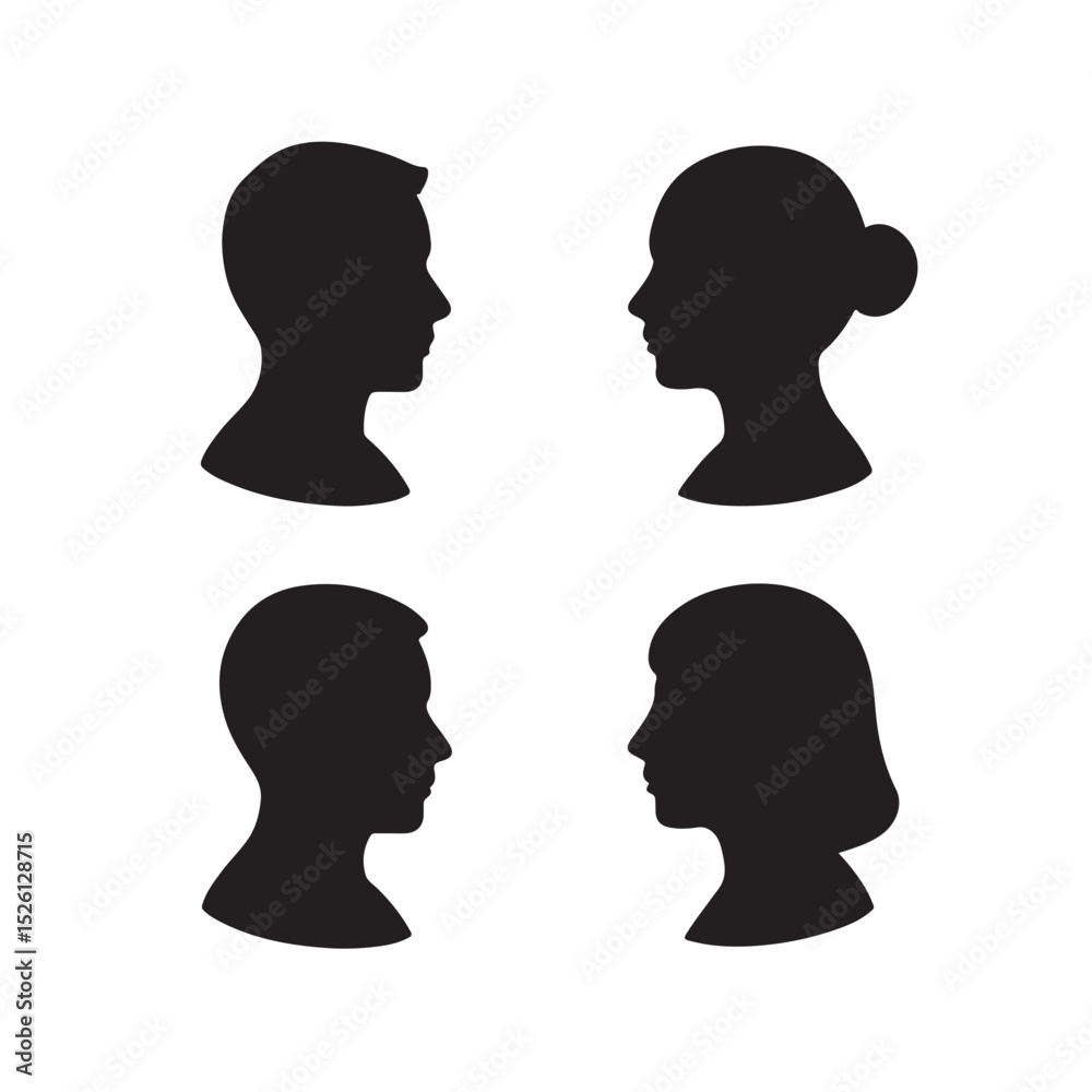Fototapeta premium Silhouette Profile Icons of Men and Women in Vector Art