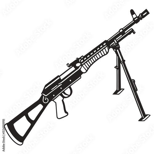 Military Weapon Illustration: A detailed, illustrative depiction of a state-of-the-art machine gun, embodying strength and precision. 