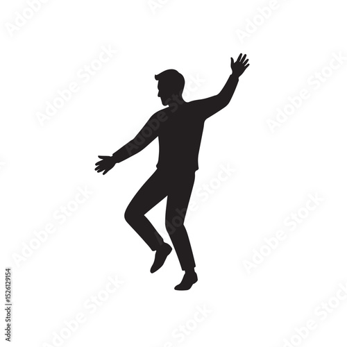 Silhouette of Dancing Man in Motion with Raised Arms Up