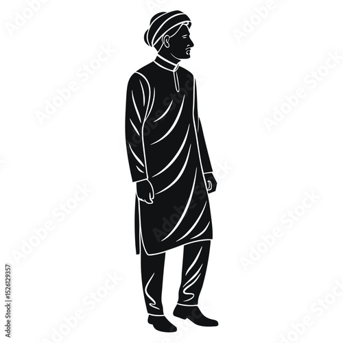 Silhouette of Bengali Man in Cultural Outfit