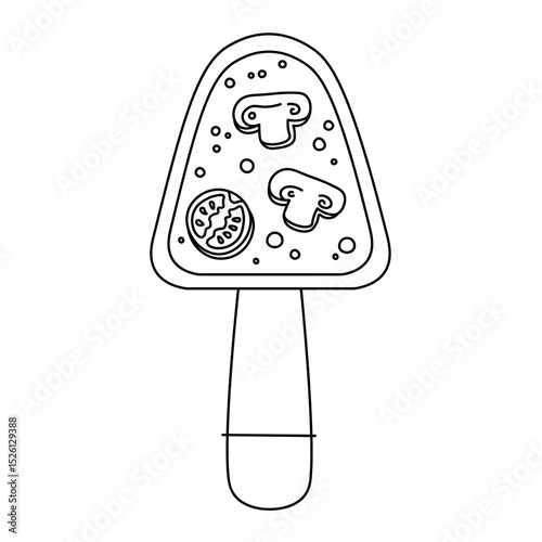 Raclette processed cheese national Swiss German dish top view. Hand drawn vector food illustration with melted cheese, mushrooms, tomato on isolated background. Design element for logo, card, menu