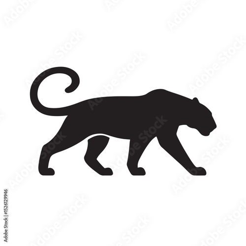 Stalking Tiger Silhouette in Side View – Sleek Vector Design with Curled Tail