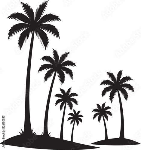 Silhouette of Tropical Palm Trees on an Island