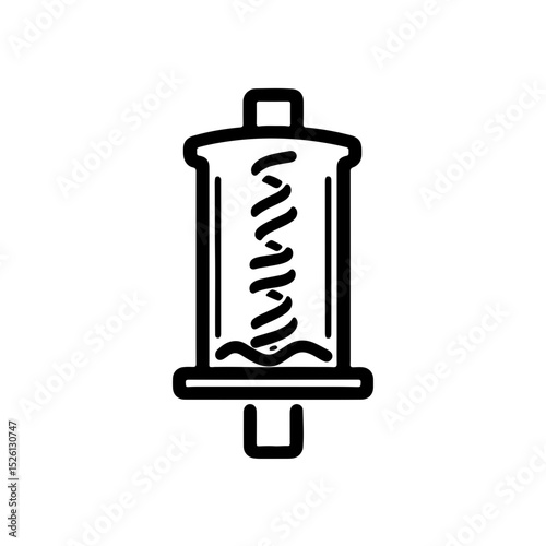 Industrial Filter or Separator Icon. A clean and modern black line icon depicting an industrial filter or separator unit. The design features an internal helical or spiral element